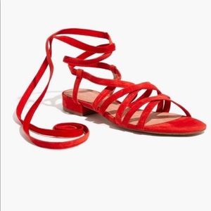 Women Madewell red suede lace up sandals, sz 6